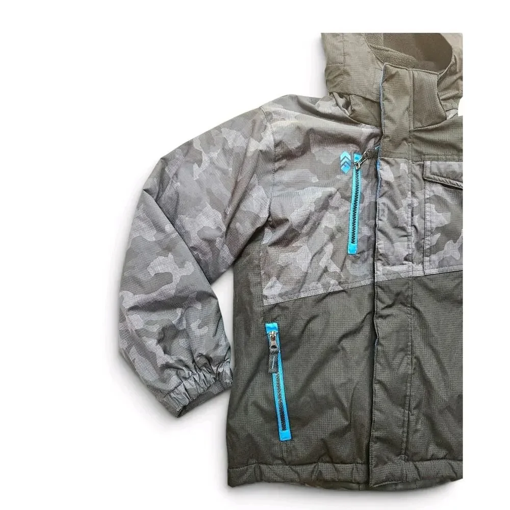 Free Country Hooded Full Zip Fleece Lined Camo Jacket Black/Gray/Blue Kids S